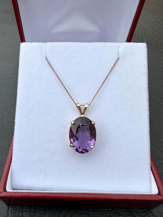 #323 - 10-14k Yellow Gold, Oval Cut Natural Amethyst Pendant &amp; Chain 18” in Jewellery & Watches - Image 3