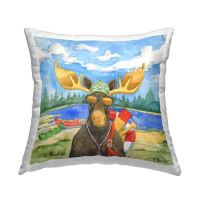 East Urban Home Lake Lifeguard Moose Wildlife Camping Canoes Printed Throw Pillow Design By Paul Brent