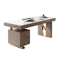 Recon Furniture 70.87" Beige Rectangular Sintered Stone Stainless Steel Manufactured Wood Desk,5-Solid Wood drawer