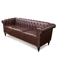 Charlton Home Charlton Home® Leather Couch, 77-1/5" Sofa with Soft High-Resilience Cushion, Black Sofa with Nailhead Tri