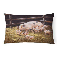 Winston Porter Siegfried Pigs Piglets at Dinner Time Fabric Indoor/Outdoor Throw Pillow