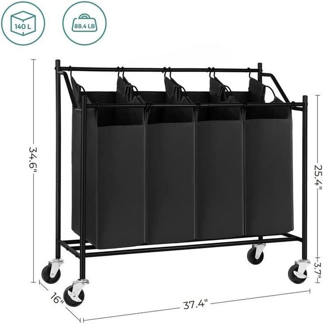 NEW 4 SECTION ROLLING LAUNDRY CART HAMPER RLS90H in Other in Alberta - Image 2