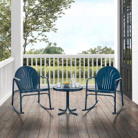 Hashtag Home Burley 3Pc Outdoor Rocking Chair Set Navy Gloss - Side Table & 2 Rocking Chairs