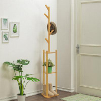 Loon Peak Aldeign 3 Tiers Free Standing Coat Rack, Clothes Storage Shelf, Hooks Hall Tree Bamboo Stand, for Home