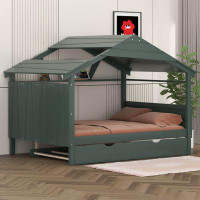 Harper Orchard Wood Full Size House Bed With Twin Size Trundle And Storage