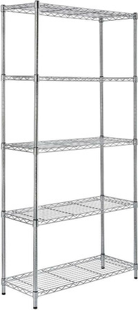 NEW 5 LAYER ADJUSTABLE WIRE STEEL SHELVING RACK CHROME OR BLACK WS775