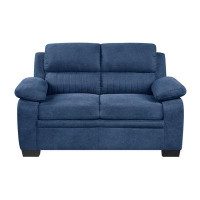 Latitude Run® Hugh 58 Inch Loveseat, Blue Fabric, Pillow Armrests, Channel Tufted Back