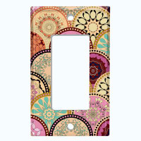 WorldAcc Metal Light Switch Plate Outlet Cover (Colourful Red Pink Mandala Circles - Single Toggle)