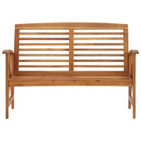 Red Barrel Studio Outdoor Patio Bench Wooden Garden Bench with Armrests Solid Wood Acacia