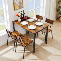 17 Stories Dining Table And Chair Set With 4 Chairs With Curved Back And Cushions