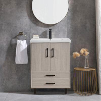 Ebern Designs Delreal 24'' Danube Oak Modern Single Bathroom Vanity with Ceramic Top