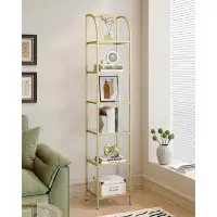 Mercer41 6 Tier Bookcase Bookshelf, Tempered Glass Arched Bookshelf For More Storage, Slim Shelving Unit For Bedroom, Ba