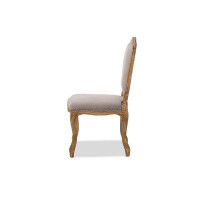 Canora Grey Lefancy  Chateauneuf French Vintage Cottage Weathered Oak Beige Fabric Upholstered Dining Side Chair
