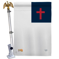Breeze Decor Christian - Impressions Decorative Aluminum Pole & Bracket House Flag Set HS103049-BO-02