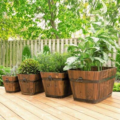Leisure Season Barrel Style Planters 4 - Piece Wood Barrel Planter Set in Patio & Garden Furniture