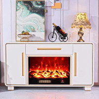 My Lux Decor Beautiful Fireplace TV Table Luxury Side Cabinet Storage Cabinet Simulate Flames Modern Living Room Furnitu