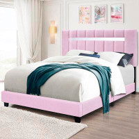 Rosefray Teenage Girl's Favourite Pink Collection - Pink Velvet Upholstered Bed Frame With Adjustable Features, Perfect