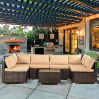 Latitude Run® Floinn 7-Piece Wicker All Weather Patio Conversation Sets Outdoor Furniture Sets