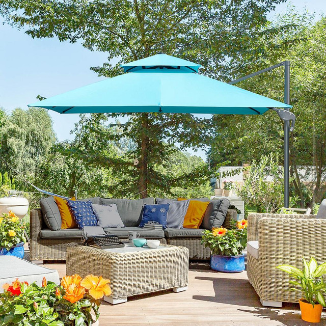 Roma cantilever umbrella 9.8' x 9.8' x 8.5' Light Blue in Patio & Garden Furniture