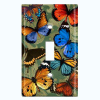 WorldAcc Metal Light Switch Plate Outlet Cover (Butterfly Damask - Single Toggle)