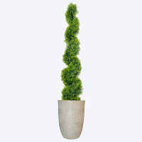 Primrue Artificial sprial topiary in fiberstone planter|67" fake spiral topiary|Primrue