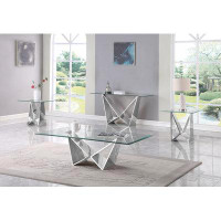 Best Quality Furniture 4pc. Clear Glass Coffee Table Set W Silver (c+2e+s)