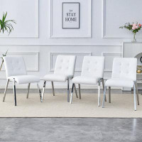 buthreing Armless High Backrest Dining Chair, Electroplated Metal Legs, White 4-Piece Set Chair, Office Chair. Suitable
