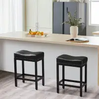 Red Barrel Studio 24" Solid Wood Backless Counter Stool with PU Leather Upholstered Seat (Set of 2)