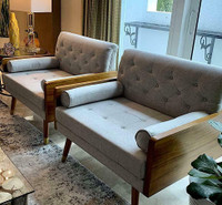 Mid Century Modern Wood Fabric Sofa Couch Lounge Armchair Living Room Club Chair