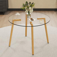 Wrought Studio Contemporary Minimalist Round Tempered Glass Table - Transparent Glass Top with Metal Legs