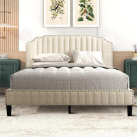 Red Barrel Studio Stylish Elegant Queen Size Fabric Upholstered Platform Bed Frame With Centre Support Legs, For Bedroom