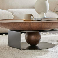 Hokku Designs Premium Feeling Light Luxury Modern Simple Walnut Round Coffee Table