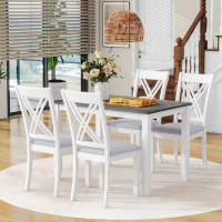 Latitude Run® Rustic Minimalist Wood 5-Piece Dining Table Set With 4 X-Back Chairs For Small Places