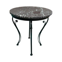 Red Barrel Studio Table basse en pierre naturelle marbre noir Nero Marquina, table de bout avec pieds en métal fabriqués
