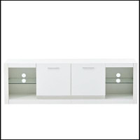 Wrought Studio Modern TV Stand With 2 Tempered Glass Shelves, High Gloss Entertainment Center For Tvs Up To 70”, Elegant