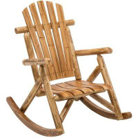 Loon Peak Remigio Rustic Log Rocker Outdoor Wooden Rocking Chair for Porch, Patio, Indoor Use, Brown