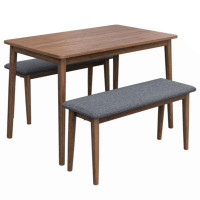 George Oliver 3 Pieces Modern Dining Table Set With 1 Rectangular Table And 2 Benches Fabric Cushion For 4 All Rubber Wo