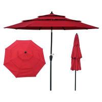 Arlmont & Co. 9Ft 3-Tiers Outdoor Patio Umbrella With Crank And Tilt And Wind Vents For Garden Deck Backyard Pool Shade