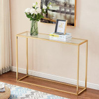 Mercer41 Gold Console Table, Glass Sofa Tables, Modern Open Hallway Table, Narrow Entryway Table, Slim Accent Porch Tabl
