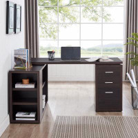 Latitude Run® Lishia 60" Corner Desk, L Shape with Storage Drawers, Shelves - Home Office Computer Laptop Desk
