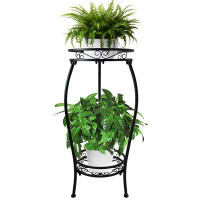 Winston Porter 2 Tier Plant Stand Indoor Outdoor, 26.6" Tall Metal Potted Holder Rack Multiple Flower Pot Stand Heavy Du