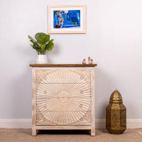 Bungalow Rose Hand-crafted Solid Mango Wood Dresser. Hand-carved Detail.