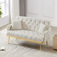 Mercer41 Small Loveseat Lynnhaven Couch With Gold Metal Legs