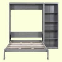 Wildon Home® Full Size Murphy Bed Wall Bed With Shelves, Gray