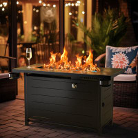 Latitude Run® 42? Fire Pit Table With Glass Beads ,Lid , Cup Holders, Hanging Shelf ,Rain Cover