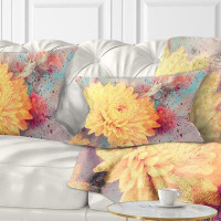 East Urban Home Flower Aster with Watercolor Splashes Lumbar Pillow