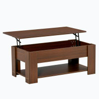 Wenty 39" Lift Top Coffee Table With Hidden Storage Compartment And Open Shelf, Pop Up Coffee Table For Living Room, Bro