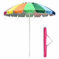 Arlmont & Co. Freeport Park Metal Rainbow Beach Patio Umbrella 16 Rib Tilt Market Table Umbrella Outdoor Sunshade Cover