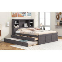 Red Barrel Studio Full Size Platform Bed with Storage Headboard, Charging Station, Twin Size Trundle and 3 Drawers