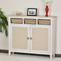 Rosecliff Heights Juliet White Washed Solidwood Coastal 3 - Drawer Accent Cabinet with Wicker Baskets